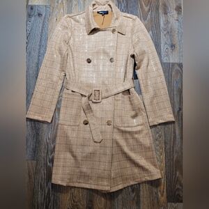 Alice Blue Womens Medium Trench Pea Coat Plaid Brown Belted